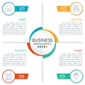 4 steps or parts infographic design with circles and space for text. Business presentation, information brochure, banner